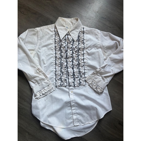 VTG After Six Mens‎ Tuxedo Shirt Size 16/33 Long Sleeve Ruffles Formal Wedding - Picture 1 of 9